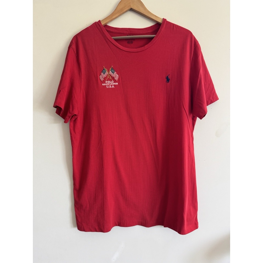 Polo Ralph Lauren Red Tee Tshirt Logo Mens Extra Large Patriotic Flag